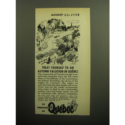 1958 Quebec Canada Ad - Treat yourself to an autumn vacation in Quebec