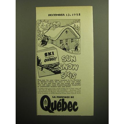 1958 Quebec Canada Ad - Sun Snow Skis