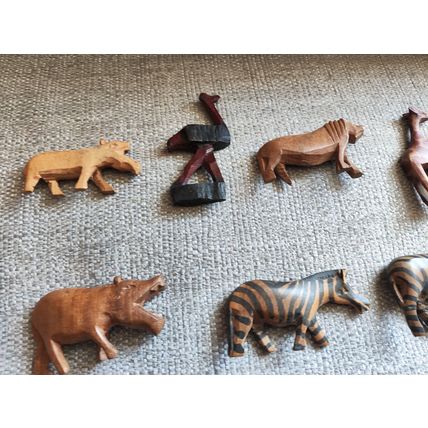 12 x Vintage, Hand Carved, Wooden African Animal Models/Toys - Elephant, Giraffe