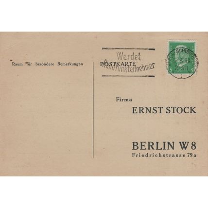 Ernst Stock Old Berlin 1920s German Auctioneers Old Advertising Postcard