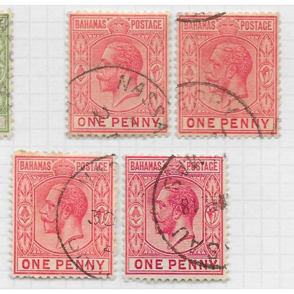 BAHAMAS 1921 KG5 1d ONE PENNY x4 SHADES WMK MSCA USED CDS SG116 116 SG