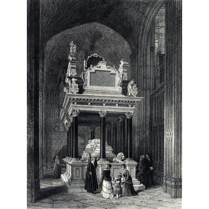 TOMB OF QUEEN ELIZABETH 1876 Thomas Hosmer Shepherd ANTIQUE ENGRAVING