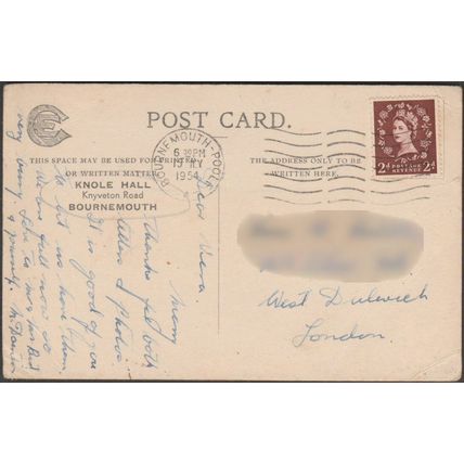 Knole Halle, Knyveton Road, Bournemouth, 1954 - Central Studio Postcard