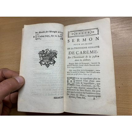 1774 "SERMONS DE M MASSILLON EVEQUE DE CLERMONT" VOL 3 RELIGIOUS BOOK (P3)