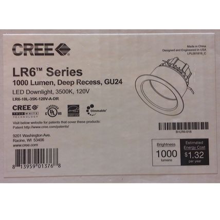 NIB! CREE LR6 Series 1000 Lumen Deep Recess GU 24 LED Adjustable DownLight