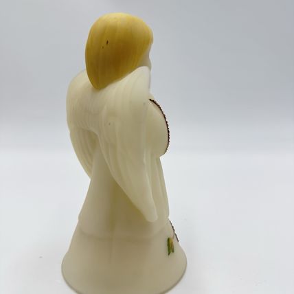 Fenton Art Glass Opal Satin Poinsettia Angel Bell Gold Bird Accents Hand Painted
