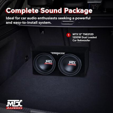 MTX Terminator Dual 12-Inch Subwoofers with Loaded Enclosure, 1200W Max Power, 4