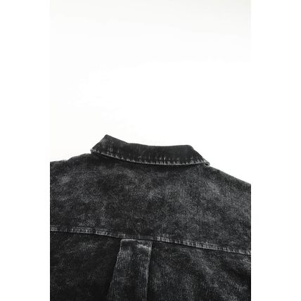 Black Vintage Distressed Mineral Wash Oversized Shacket