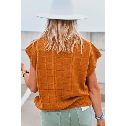 Chestnut Grid Textured Short Sleeve Sweater