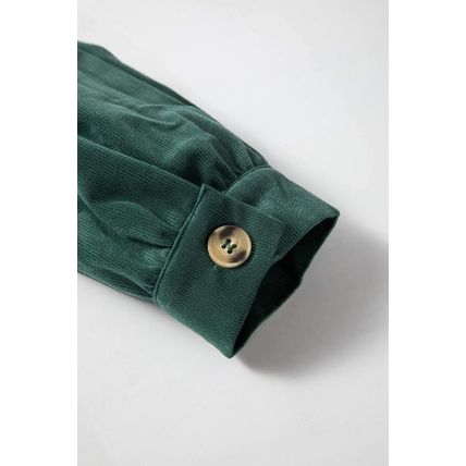 Skobeloff Corduroy Ruffle Tiered Buttoned O Neck Shirt