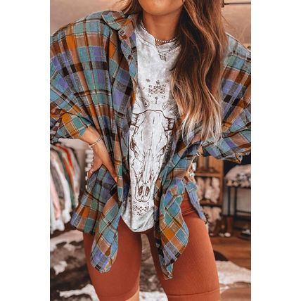 Orange Plaid Print Loose Vintage Shirt