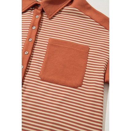 Red Stripe Textured Patched Drop Shoulder Buttoned Plus Size Sweatshirt