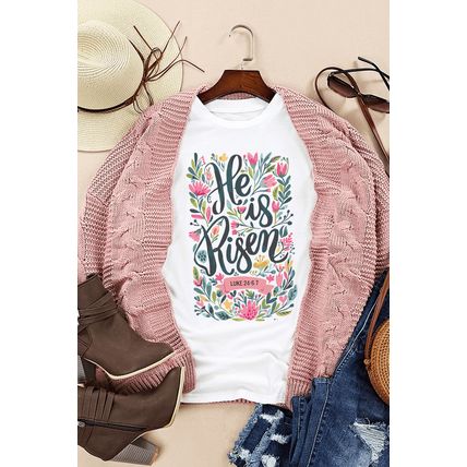 White He is Risen Floral Printed T Shirt