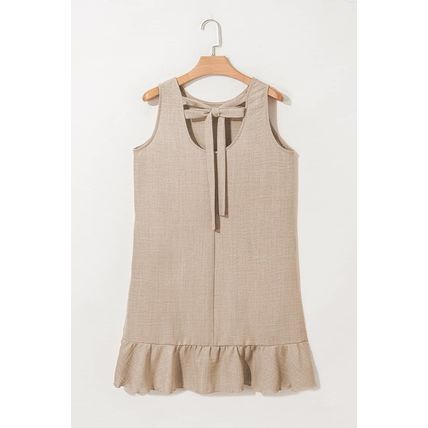 Smoke Gray Knot Scoop Back Ruffle Hem Sleeveless Mini Dress
