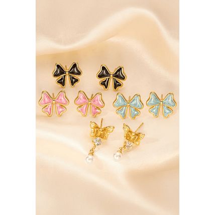 Light Pink Bow Knot Enamel Stud Earrings