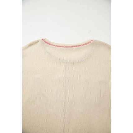 Beige USA Star Contrast Patchwork Exposed Seam Long Sleeve Top