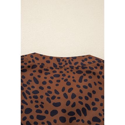 Brown Leopard Print Ruffled Puff Sleeve Blouse
