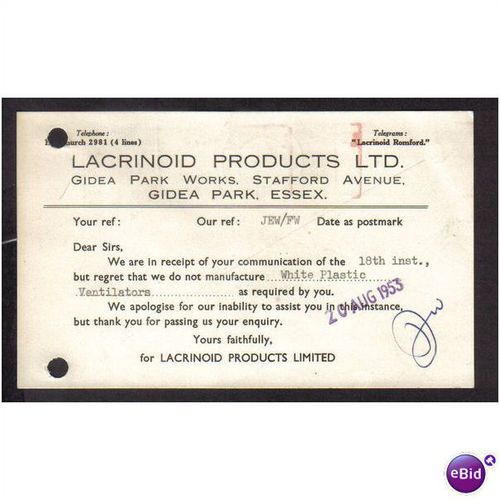 LACRINIOD PRODUCTS LTD,GIDEA PARK ,ESSEX, 20AUG53