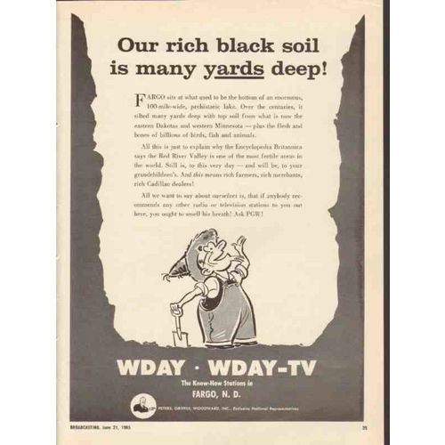 wday 1965 fargo nd red river valley rich black soil yards vintage ad