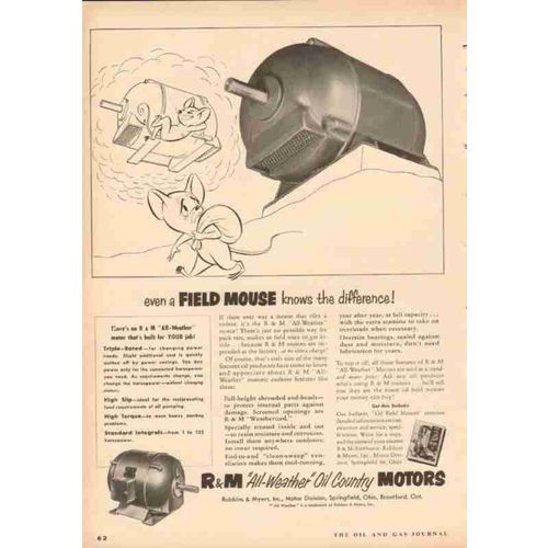 robbins myers inc 1953 mouse all-weather oil country motors vintage ad