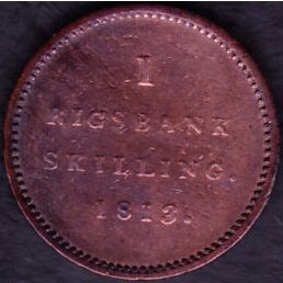 1813 Denmark 1 Rigsbankskilling Coin