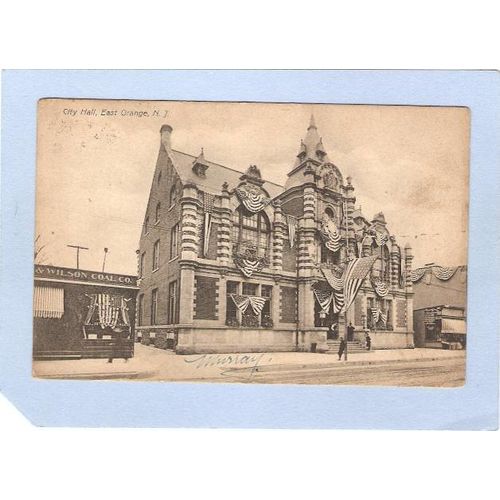 New Jersey East Orange City Hall Flag Draped Building~814