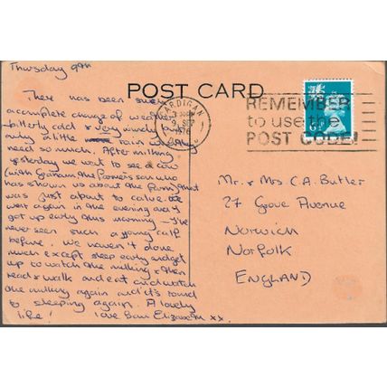 Cardigan, Ceregion - Town Hall - art postcard - local pmk 1976