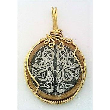 Celtic Animal Brass Wire Wrap Wood Pendant 12