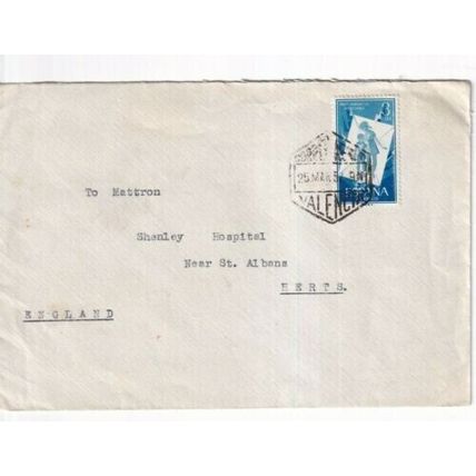 Spain 1957 Valencia to St Albans UK cover Valencia cancel typed VGC