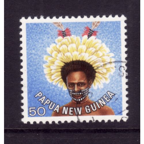 PAPUA NEW GUINEA 1977 HEAD DRESSES SG 327 50t TROBRIAND IS DANCER FINE USED