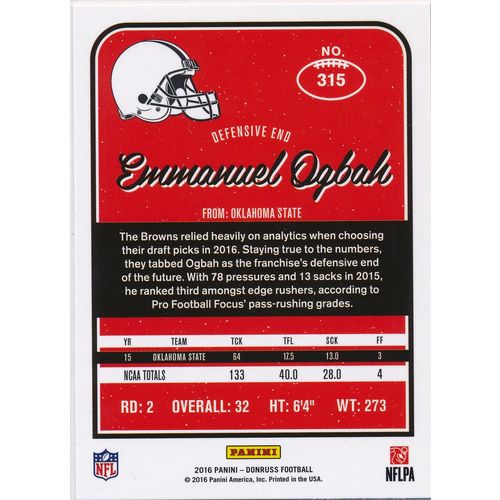 2016 Donruss Football 315 Emmanuel Ogbah RC Cleveland Browns