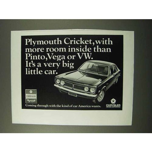 1972 Plymouth Cricket Ad - More Room than Pinto, Vega