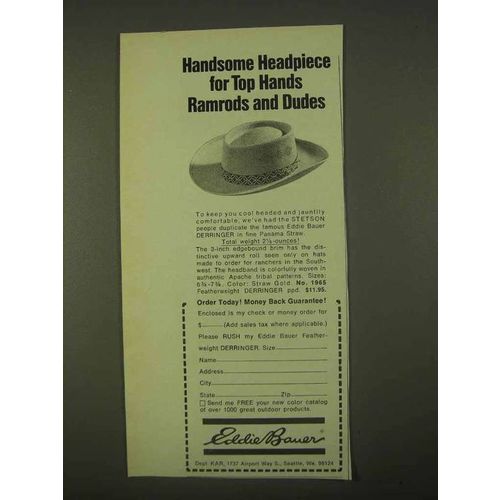1974 Eddie Bauer Derringer Hat Ad - Handsome Headpiece