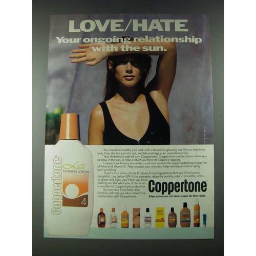 1987 Coppertone Lite Tanning Lotion Ad - Love/Hate