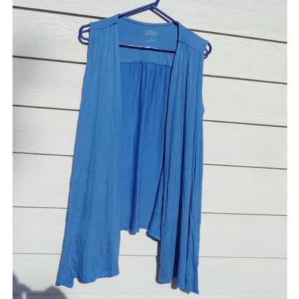 LOGO Lori Goldstein Blue Open Front Cardigan Vest Womens Medium 44 Chest 014