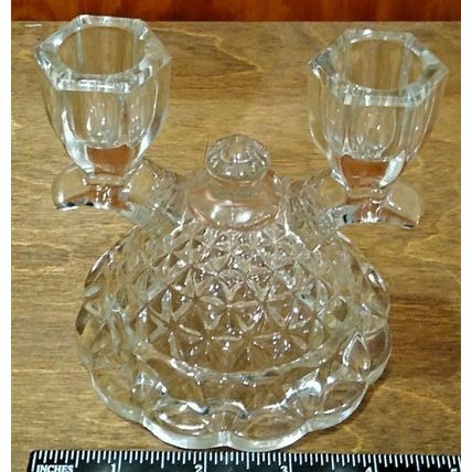 Imperial Candle Holder Clear Crystal Double Cone Base Laced Edge 4.5"