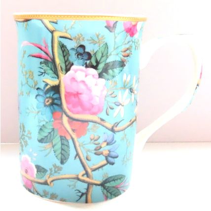 William Kilburn Mug Floral Design Fine China - Floral on a Blue Background