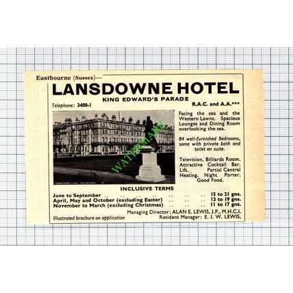 Lansdowne Hotel Eastbourne Lewis / San Remo Dawkins -1965 Small Cutting
