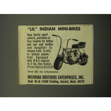 1967 Michrina Brothers Lil Indian Mini Bike Kits Advertisement