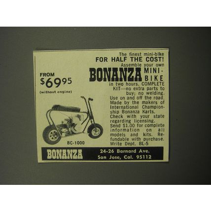 1967 Bonanza BC-1000 Mini-Bike Ad - The finest mini-bike for half the cost