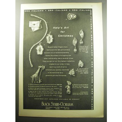 1957 Black, Starr & Gorham Jewelry Ad - Italy's art for Christmas