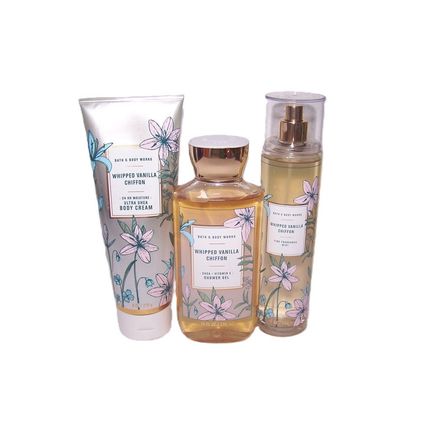 Whipped Vanilla Chiffon Fragrance Mist, Gel & Cream Bath & Body Works Set of 3