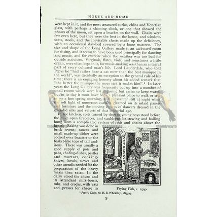 Fish Frying, Woodcut c1590, Book Illustration 1949