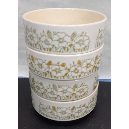 RARE Vintage 1977 Original Fleur Hornsea Bowls White Gold Flowers ENGLAND 4 Set