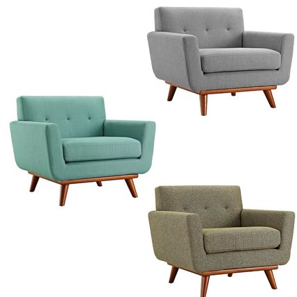 Classic Mid-Century Modern Tufted Club Chair Arms Lt Gray, Laguna Blue, Oatmeal