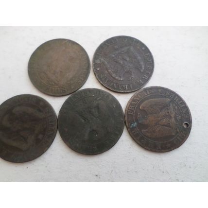 France - 5 differently Mint Marked - Cinq cent coins - Dated 1856