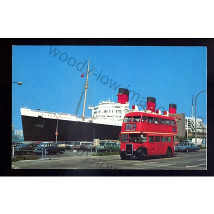 LS2679 - Cunard Liner - Queen Mary - built 1936 - Pier J, Long Beach - postcard