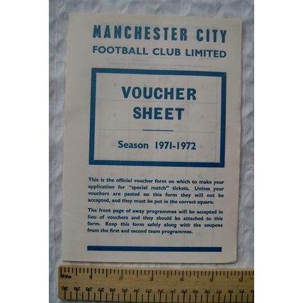 Unused Manchester City FC Voucher Sheet Season 1971-1972