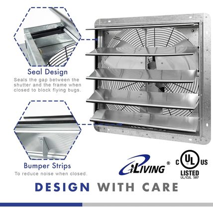 Iliving 20" Wall Mounted Shutter Exhaust Fan, Automatic Shutter, with Thermostat