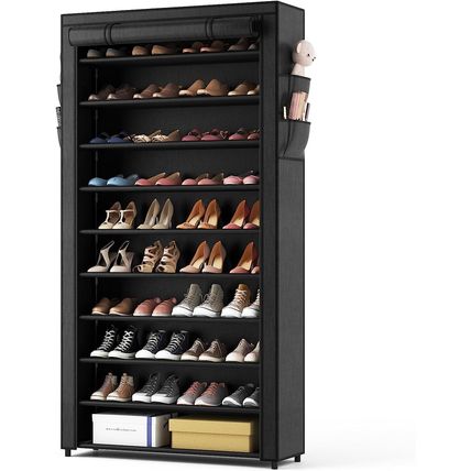 ROJASOP 10 Tier Shoe Rack with Covers,Large Capacity Stackable Tall Shoe Shelf S